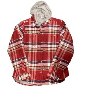Dickies Women’s Plaid Hooded Flannel Shacket Jacket Streetwear Grunge Red Medium